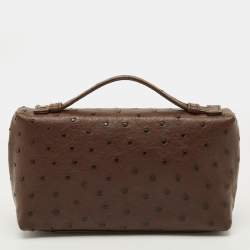 مملوكة مسبقًا Loro Piana L19 Brown Ostrich Zip Pouch
