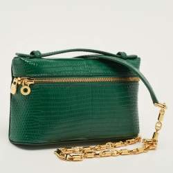 Pre Owned Loro Piana Extra Pocket Mini Green Lizard Pouch