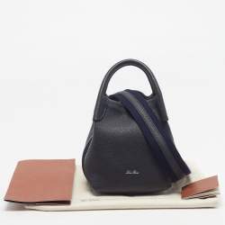 Pre Owned Loro Piana Bale Micro Navy Blue Leather Bucket Bag