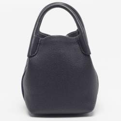 Pre Owned Loro Piana Bale Micro Navy Blue Leather Bucket Bag