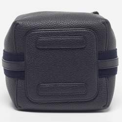 Pre Owned Loro Piana Bale Micro Navy Blue Leather Bucket Bag