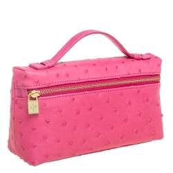 Pre Owned Loro Piana Pink Ostrich L19 Pouch