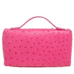 Pre Owned Loro Piana Pink Ostrich L19 Pouch