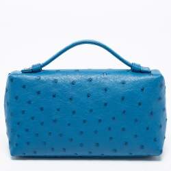 Pre Owned Loro Piana Blue Ostrich L19 Pouch