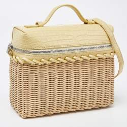 Pre Owned Loro Piana Yellow/Beige Alligator and Wicker Extra Pocket L19 Pouch