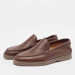 Pre Owned Loro Piana Brown Leather Slip On Loafers Size 36