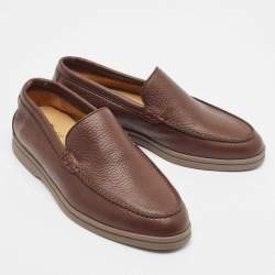 Pre Owned Loro Piana Brown Leather Slip On Loafers Size 36