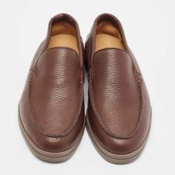 Pre Owned Loro Piana Brown Leather Slip On Loafers Size 36