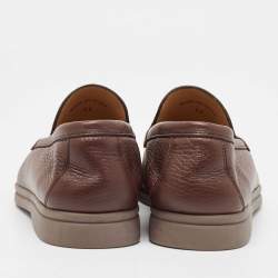 Pre Owned Loro Piana Brown Leather Slip On Loafers Size 36