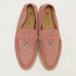 Pre Owned Loro Piana Pink Suede Summer Charms Walk Slip On Loafers Size 38
