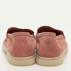 Pre Owned Loro Piana Pink Suede Summer Charms Walk Slip On Loafers Size 38