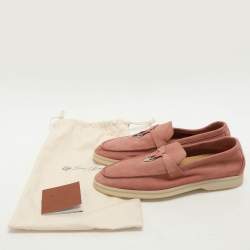 Pre Owned Loro Piana Pink Suede Summer Charms Walk Slip On Loafers Size 38