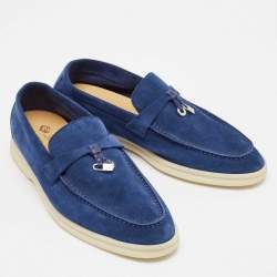 Pre Owned Loro Piana Blue Suede Summer Charms Walk Loafers Size 37