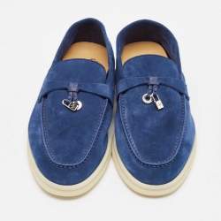 Pre Owned Loro Piana Blue Suede Summer Charms Walk Loafers Size 37