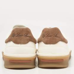 Pre Owned Loro Piana White Leather and Nubuck Leather Tennis Walk Sneakers Size 37.5