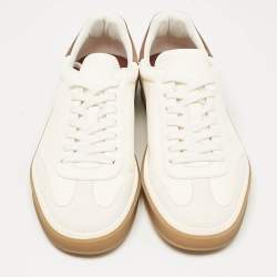 Pre Owned Loro Piana White Leather and Nubuck Leather Tennis Walk Sneakers Size 37.5