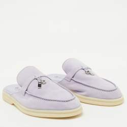 Pre Owned Loro Piana Light Purple Suede Babouche Charms Walk Flat Mules Size 38