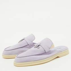 Pre Owned Loro Piana Light Purple Suede Babouche Charms Walk Flat Mules Size 38