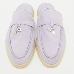 Pre Owned Loro Piana Light Purple Suede Babouche Charms Walk Flat Mules Size 38