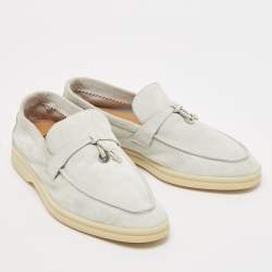 Pre Owned Loro Piana Light Blue Suede Summer Charms Walk Loafers Size 36