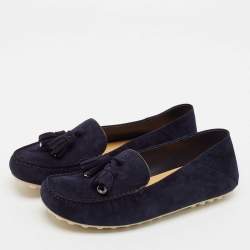 Pre Owned Loro Piana Navy Blue Suede Dot Sole Walk Loafers Size 37.5