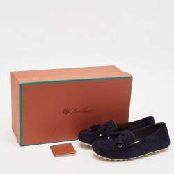 Pre Owned Loro Piana Navy Blue Suede Dot Sole Walk Loafers Size 37.5