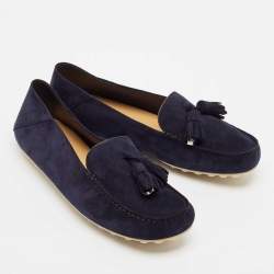 Pre Owned Loro Piana Navy Blue Suede Dot Sole Walk Loafers Size 37.5