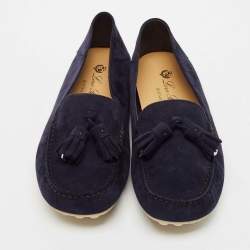 Pre Owned Loro Piana Navy Blue Suede Dot Sole Walk Loafers Size 37.5