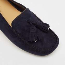 Pre Owned Loro Piana Navy Blue Suede Dot Sole Walk Loafers Size 37.5