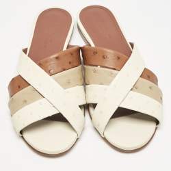Loro Piana Multicolor Ostrich Aida Flat Slides Size 38