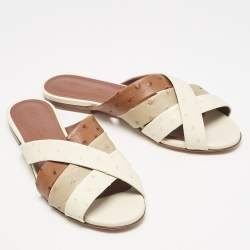 Loro Piana Multicolor Ostrich Aida Flat Slides Size 38