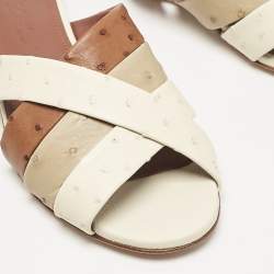 Loro Piana Multicolor Ostrich Aida Flat Slides Size 38