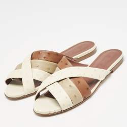 Loro Piana Multicolor Ostrich Aida Flat Slides Size 38