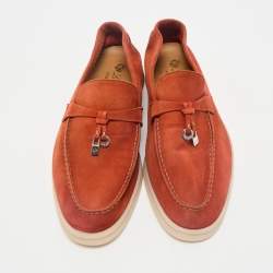 Pre Owned Loro Piana Orange Suede Summer Charms Walk Loafers Size 37.5