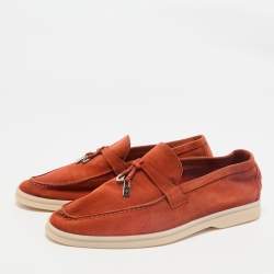 Pre Owned Loro Piana Orange Suede Summer Charms Walk Loafers Size 37.5