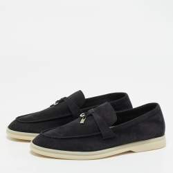 Pre Owned Loro Piana Black Suede Summer Charms Walk Loafers Size 39