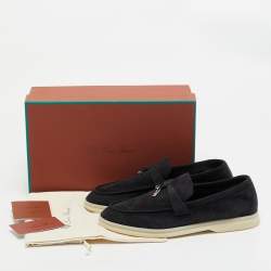 Pre Owned Loro Piana Black Suede Summer Charms Walk Loafers Size 39