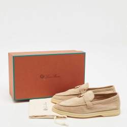 Pre Owned Loro Piana Beige Suede Summer Charms Walk Slip On Loafers Size 38