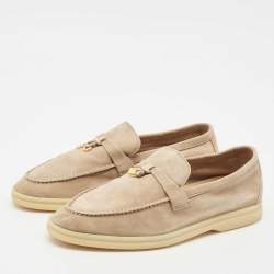 Pre Owned Loro Piana Beige Suede Summer Charms Walk Slip On Loafers Size 38