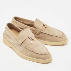 Pre Owned Loro Piana Beige Suede Summer Charms Walk Slip On Loafers Size 38