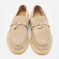 Pre Owned Loro Piana Beige Suede Summer Charms Walk Slip On Loafers Size 38