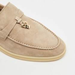 Pre Owned Loro Piana Beige Suede Summer Charms Walk Slip On Loafers Size 38