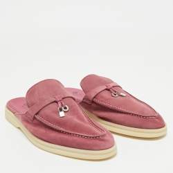 Pre Owned Loro Piana Pink Suede Babouche Charms Walk Sandals Size 37