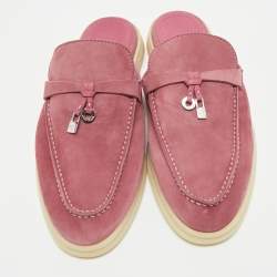 Pre Owned Loro Piana Pink Suede Babouche Charms Walk Sandals Size 37
