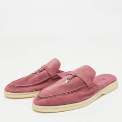 Pre Owned Loro Piana Pink Suede Babouche Charms Walk Sandals Size 37