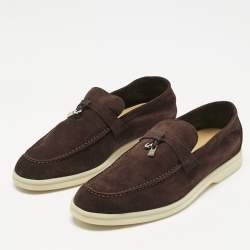 Pre Owned Loro Piana Brown Suede Summer Charms Walk Loafers Size 39