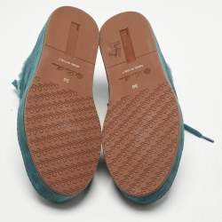 Pre Owned Loro Piana Teal Green Suede and Fur Winter Nuages Sneakers Size 36