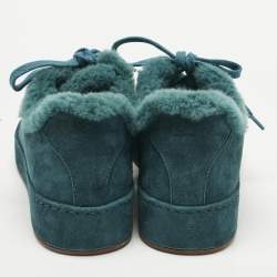 Pre Owned Loro Piana Teal Green Suede and Fur Winter Nuages Sneakers Size 36