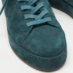 Pre Owned Loro Piana Teal Green Suede and Fur Winter Nuages Sneakers Size 36