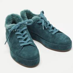 Pre Owned Loro Piana Teal Green Suede and Fur Winter Nuages Sneakers Size 36
